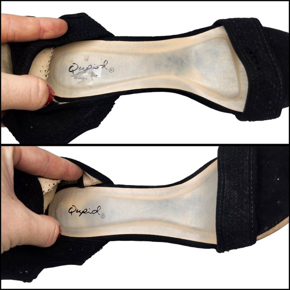 Black Boho Wedge Heels Womens 7.5 Platform Tassel Peep Toe Dressy Evening - Picture 9 of 10